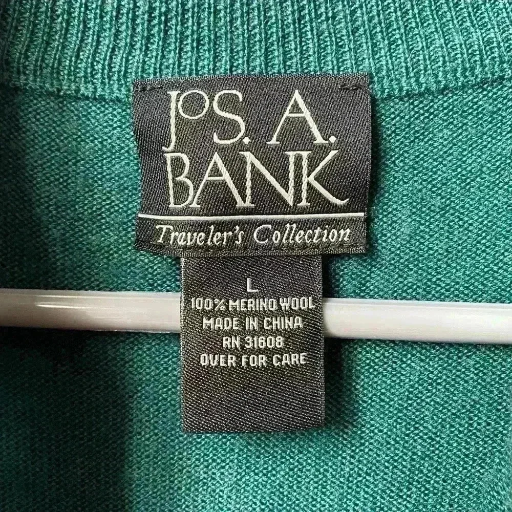 Men’s Jos. A. Bank Half-Zip Sweater - 100% Merino Wool, Large, Blue-Green
